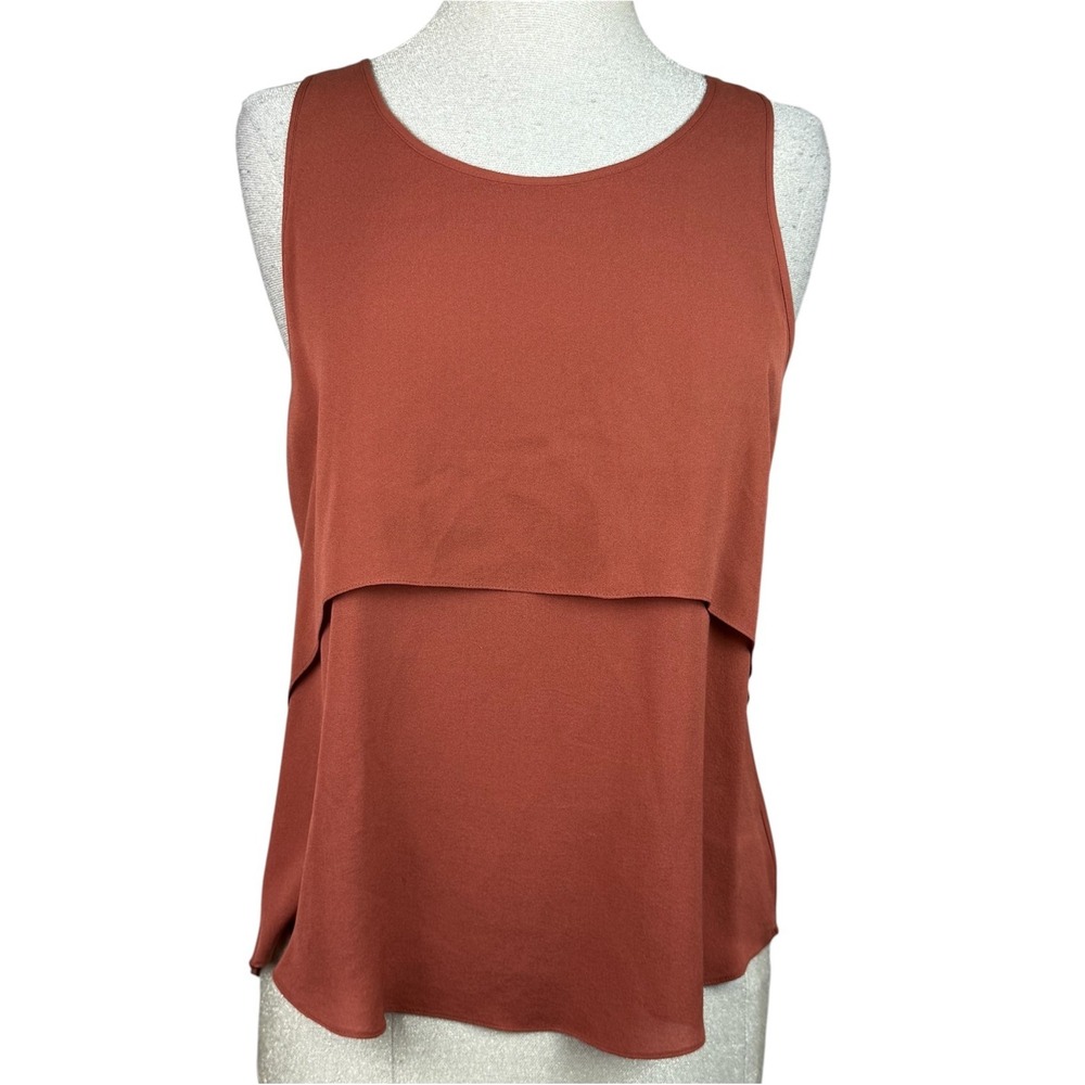 Theory Tank Top Womens L Rust Silk Sondray Layered Scoop Neck Shell D0202501